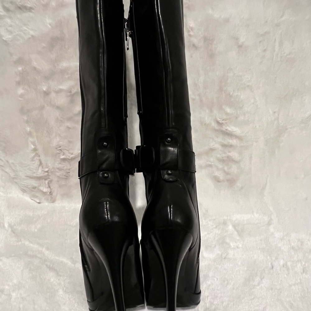 NINE WEST knee high boots platform stiletto black zip ankle buckle sz 5M NWT. - Picture 4 of 15